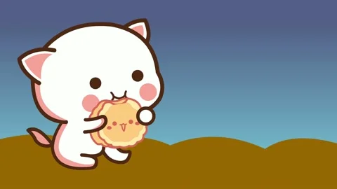 Cat animation. Chubby cat eating biscuit. Stock Footage 137039438