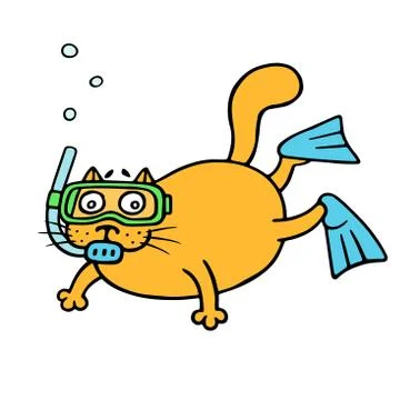 Cat aqualunger immersed in depth. Vector illustration Stock Illustration