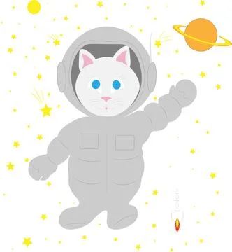 A cat is an astronaut in outer space, a rocket satellite moon and Saturn star Ilustração Stock