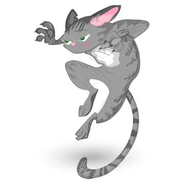 Cat attack Vector. Detailed cartoon character, funny illustrations Stock Illustration