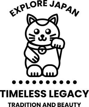 A cat is on a background with the words Explore Japan above it Ilustração Stock