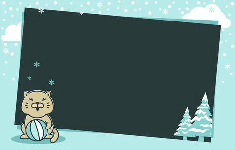 Cat Ball Pine Tree Winter Snowflake Holiday Card Frame Background Template Stock Illustration