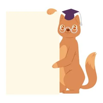 Cat banner vector kitten character peeking behind cardboard kitty holding copy Stock Illustration