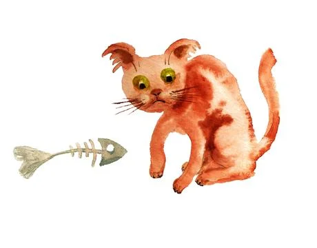 Cat with barebone of fish Stock Illustration