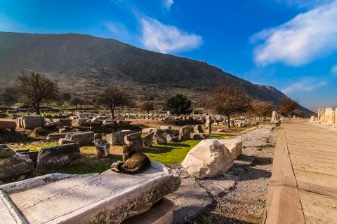 Cat basking in the sun at Ephesus Stock Photos