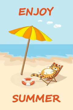Cat on a beach in shadow Stock Illustration