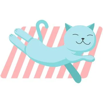 Cat on beach vector, cute summer animal icon Stock Illustration
