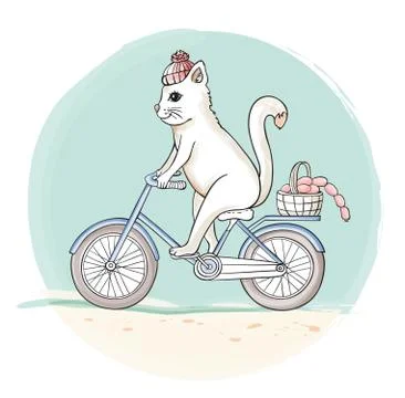 Cat on the bike Stock Illustration