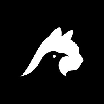 Cat with bird creative pets logo design flat vector Stock Illustration