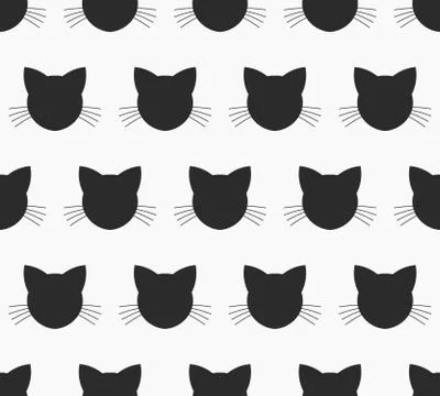 Cat black faces seamless pattern. Vector illustration. Illustrazione stock