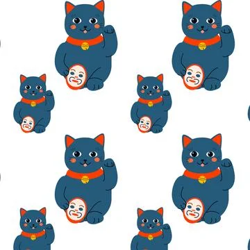 Cat black with mask - seamless pattern Stock Illustration