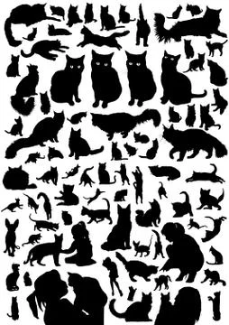 Cat black silhouette set. Vector domestic illustration Stock Illustration