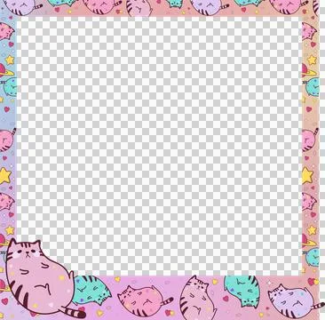 Cat border is showing flat design pastel cats, hearts, stars and planets on Stock Illustration