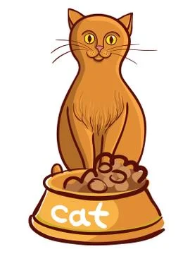 Cat with bowl on white background vector illustration Stock Illustration