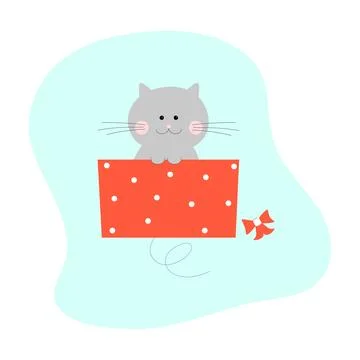 Cat in box. Gray kitten sits in a red gift box Stock Illustration
