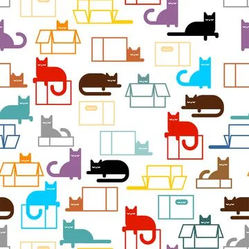 Cat in box pattern seamless. pet inside Carton case background Stock Illustration