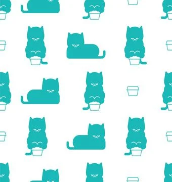Cat box pattern seamless. Pet Fat cat in small and box background. Baby fab.. Illustrazione stock
