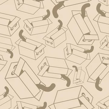 Cat in box pattern seamless. Pet sits in box and sticks out its tail backgrou Stock Illustration