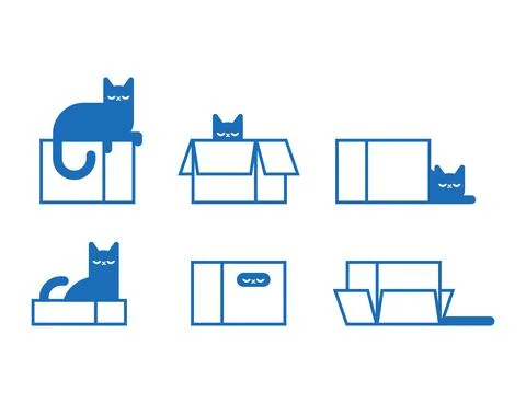 Cat in box set. pet inside Carton case sign Illustrazione stock