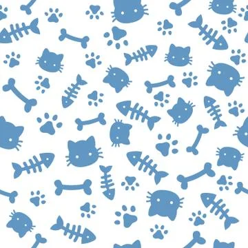 Cat boy pattern. Blue paw animal footprints and bones. Cat dog paws wallpaper Illustrazione stock