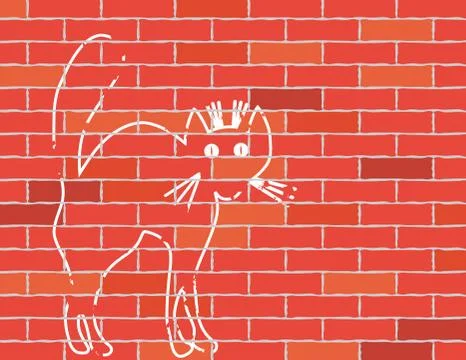 Cat on brick wall. Stock Illustration