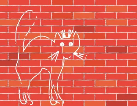 Cat on brick wall. Illustrazione stock