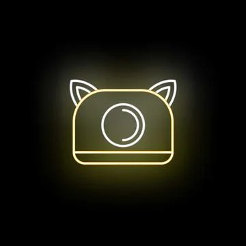 Cat camera icon glowing yellow neon lines Illustrazione stock