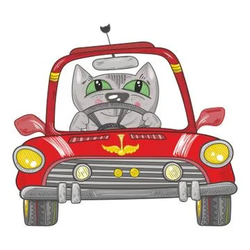 Cat on the car Stock Illustration