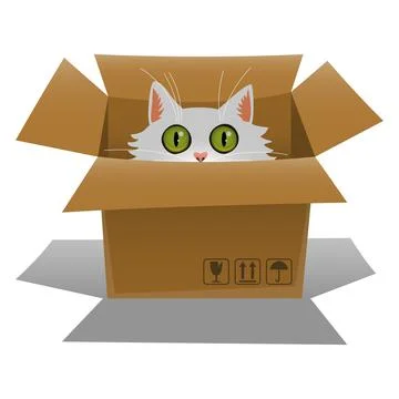 Cat in a cardboard box. Kitten is looking out of a box. Vector illustration. Stock Illustration