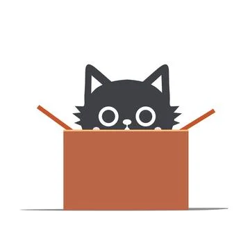 Cat in cardboard box vector animation on white background Illustrazione stock