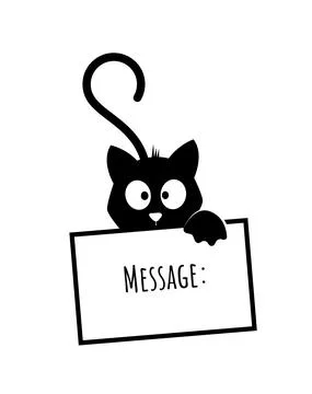 Cat cartoon illustration, vector. Cute cat silhouette holding a whiteboard Stock Illustration