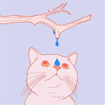 Cat catching a drop of melted water on it's nose Stock Illustration