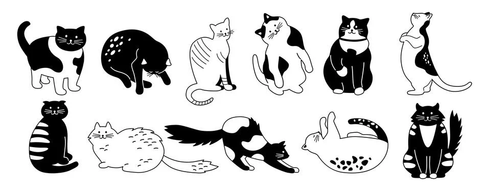 Cat character bundle cute flat cartoon set vector Stock Illustration