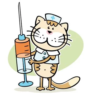 Cat character with syringe Stock Illustration