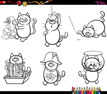 Cat characters coloring page イラスト素材