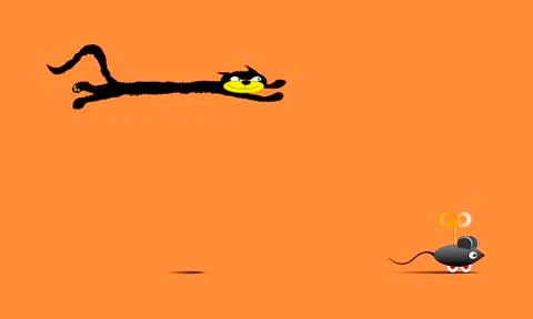 The cat is chasing a toy mouse Stock Illustration