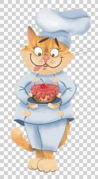 Cat chef with a cherry cake 스톡 일러스트