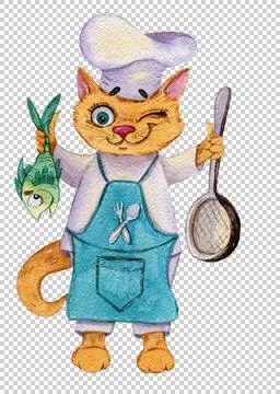 Cat chef with a fish Stock Illustration