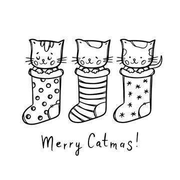 CAT CHRISTMAS COLORING PAGE New Year Vector Illustration Stock Illustration