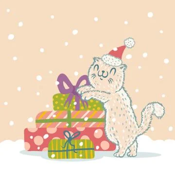 Cat in Christmas hat. Stock Illustration