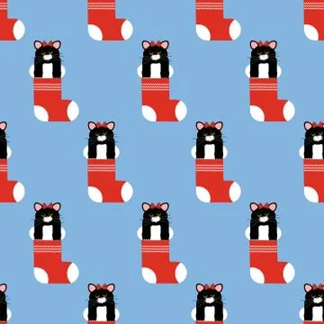 Cat in christmas stocking pattern Stockillustratie