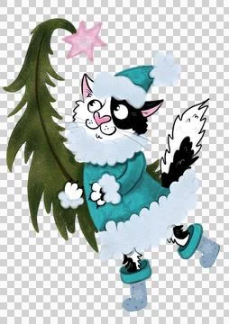 Cat with Christmas tree 스톡 일러스트