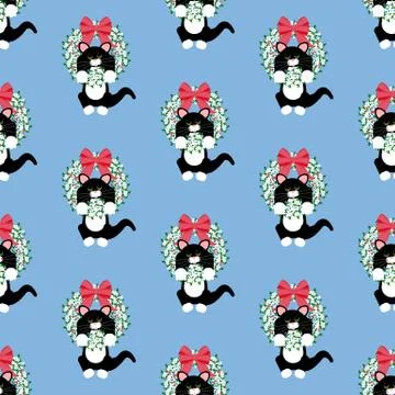 Cat in christmas wreath pattern 스톡 일러스트
