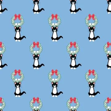 Cat in christmas wreath pattern Stockillustratie