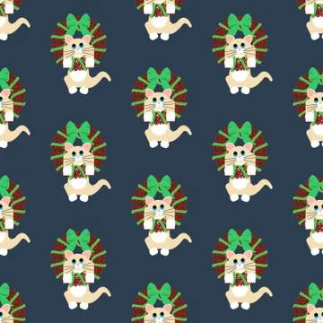 Cat in christmas wreath pattern Stockillustratie