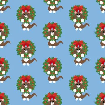 Cat in christmas wreath pattern 스톡 일러스트