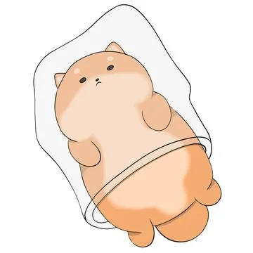 The cat climbed into a plastic bag and lies resting Stock Illustration