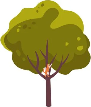 Cat climbs tree. Pet spends time in nature. Domestic animal resting in park 스톡 일러스트