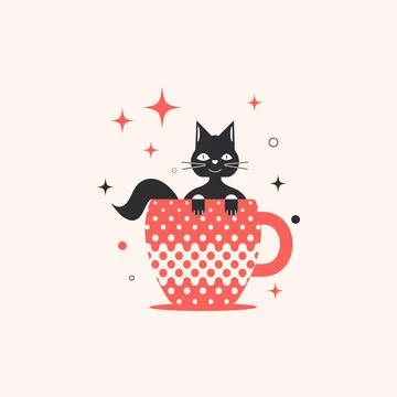 Cat in a coffee cup. Illustration. 스톡 일러스트