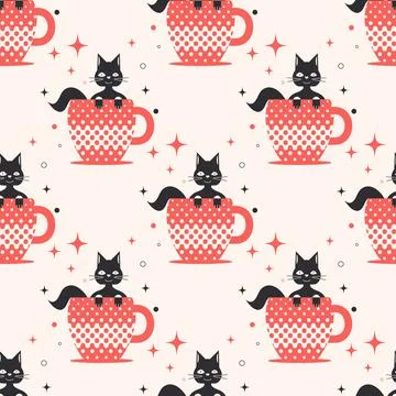 Cat in a coffee cup.Illustration.Pattern. Stock Illustration